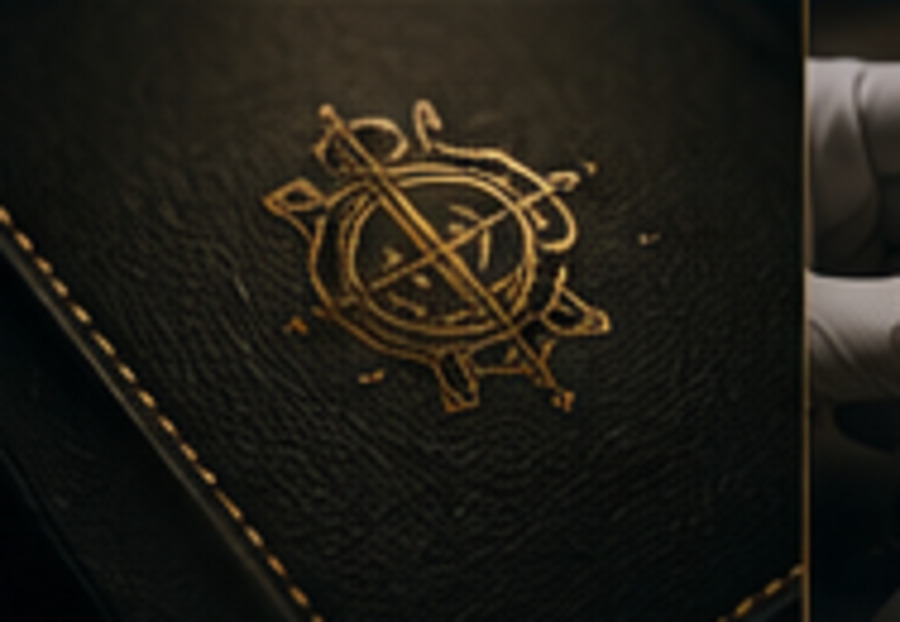 Brass-embossed leather portfolio with insignia